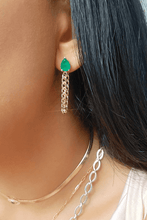 Load image into Gallery viewer, Teardrop Emerald Chain Earrings