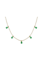 Load image into Gallery viewer, Natural Emerald Drops Rice Pearl Necklace