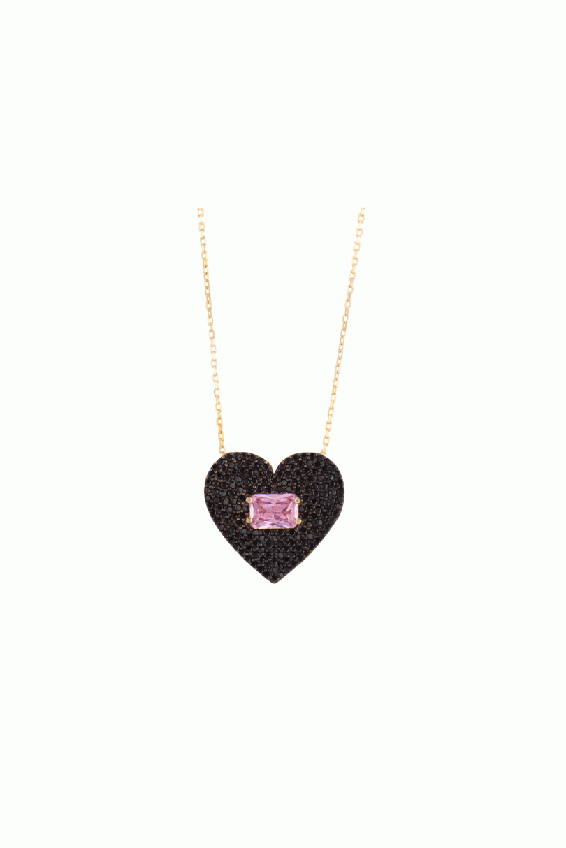 Black and Pink CZ Heart Necklace