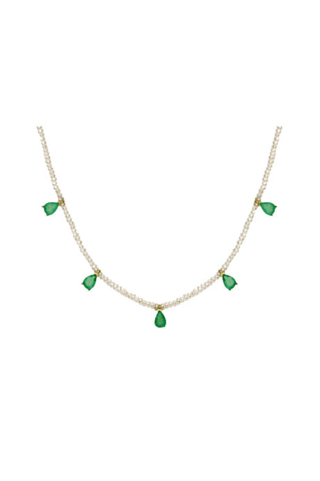 Natural Emerald Drops Rice Pearl Necklace