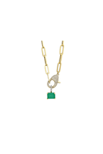 Load image into Gallery viewer, Pavé Lock Chain Necklace with Emerald Pendant