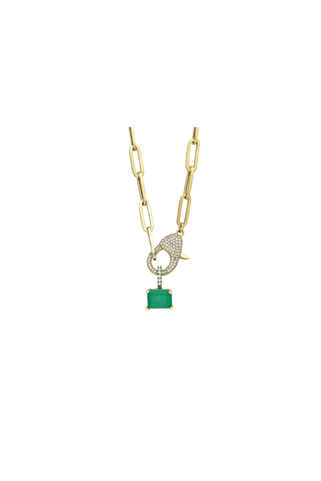 Pavé Lock Chain Necklace with Emerald Pendant