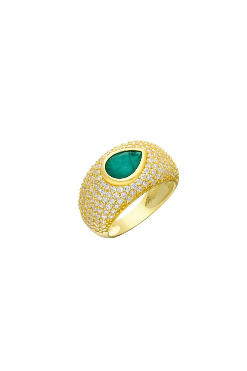 Teardrop Emerald Bomber Ring