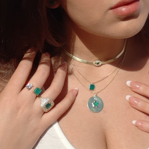 Square Emerald Pendant Necklace